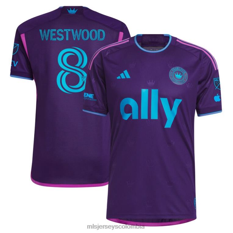 charlotte fc ashley westwood adidas púrpura 2023 corona joya kit camiseta auténtica hombres MLS Jerseys jersey TJ666717