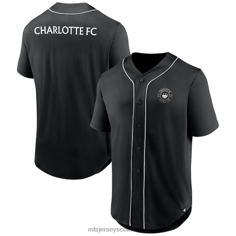 charlotte fc fanatics branded camiseta negra con botones de béisbol a la moda del tercer período hombres MLS Jerseys jersey TJ66697