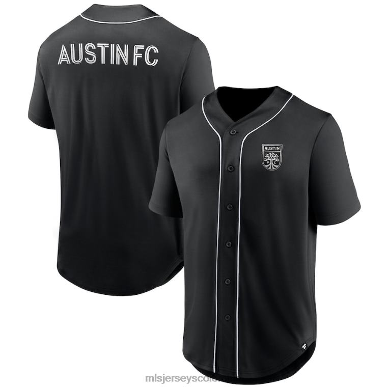 austin fc fanatics branded camiseta negra con botones de béisbol a la moda del tercer período hombres MLS Jerseys jersey TJ66680