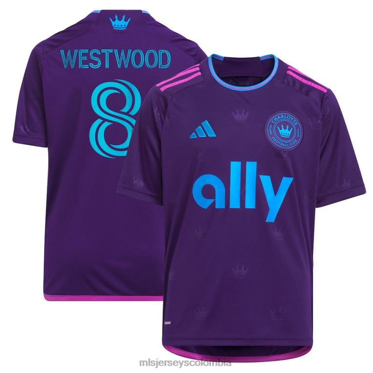 charlotte fc ashley westwood adidas púrpura 2023 corona joya kit réplica camiseta niños MLS Jerseys jersey TJ666985